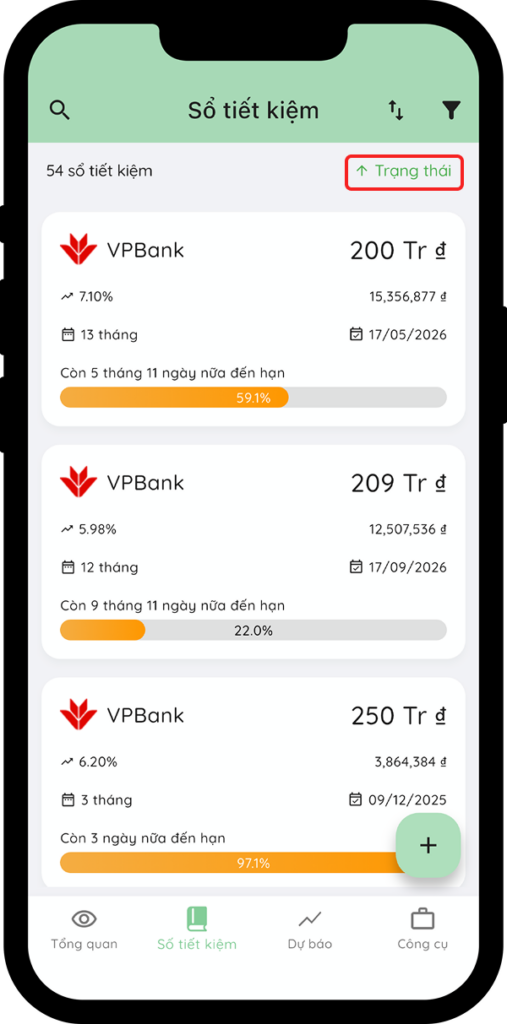 Kết quả sắp xếp sổ tiết kiệm